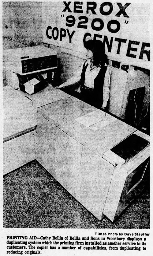 Cathy Bellia at the Xerox 9200 Copy Center, Gloucester County Times 1976