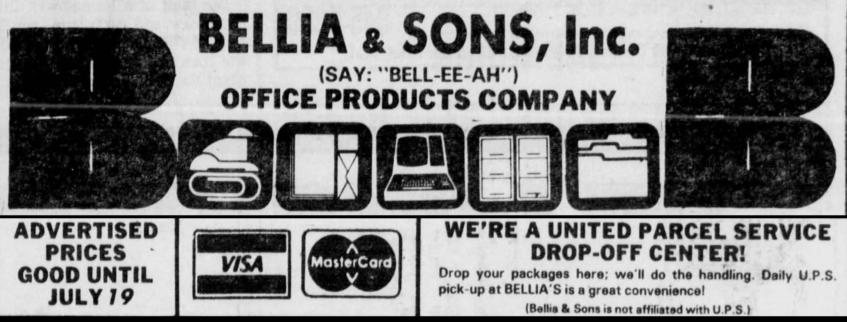 Bellia and Sons Philadelphia Inquirer ad 1985, UPS drop-off location