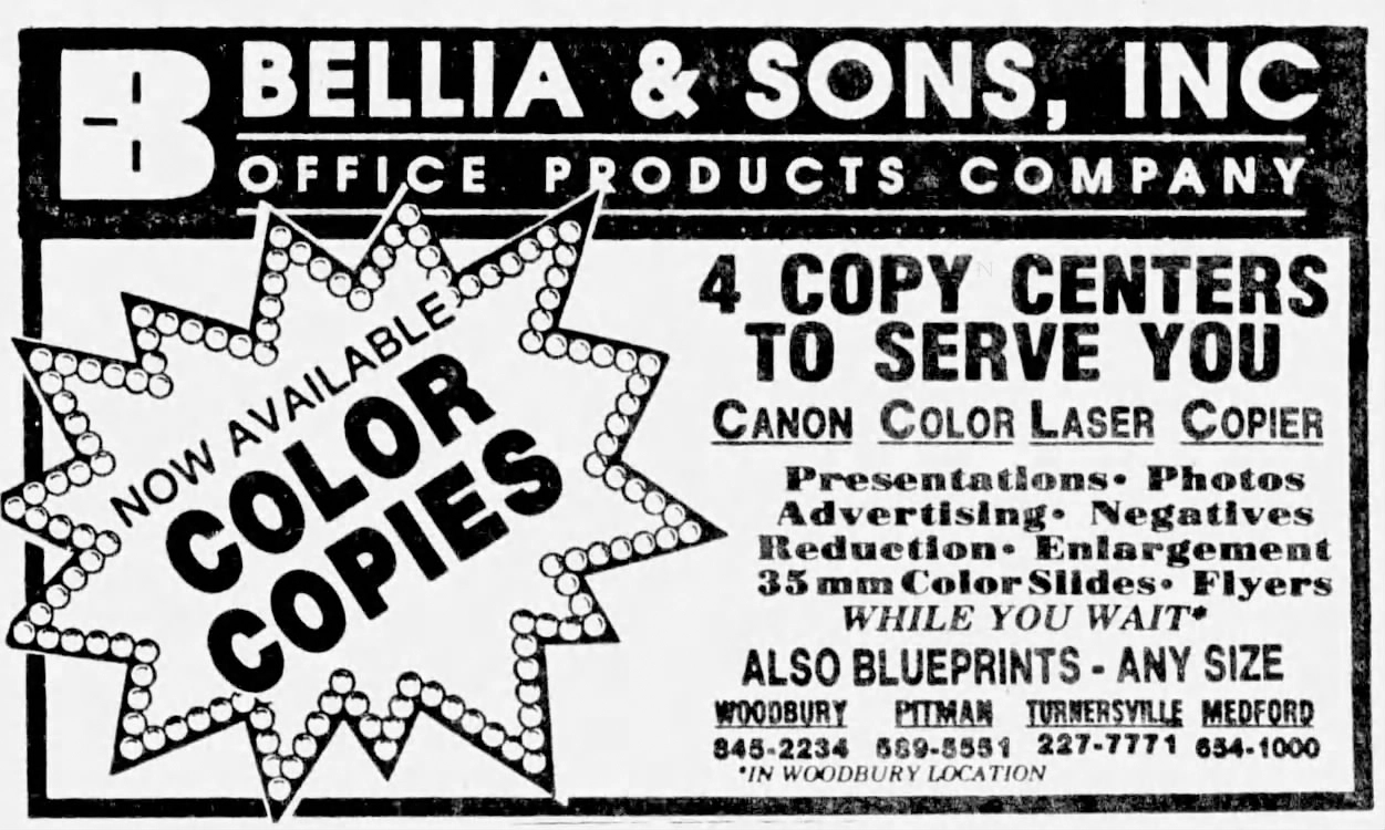 Bellia and Sons Now Available Color Copies ad 1990
