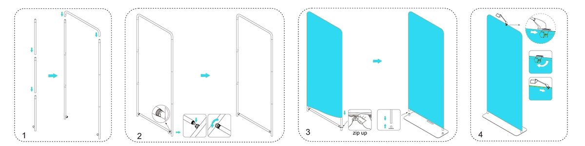 3ft and 4ft tension fabric display installation guide — 4 step assembly