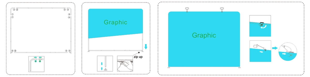 8ft 10ft 20ft tension fabric display installation guide — 3 step assembly